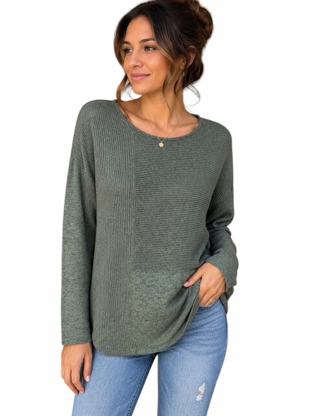 One Park Ave Medium Green Long Sleeve Knit Pullover Casual Shirt